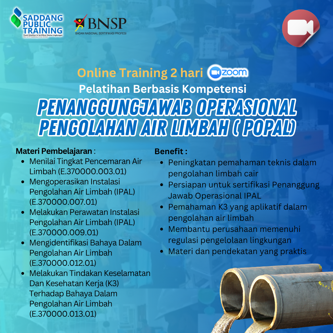 Pelatihan Penanggung Jawab Operasional Pengolahan Air Limbah (POPAL) Saddang Public Training