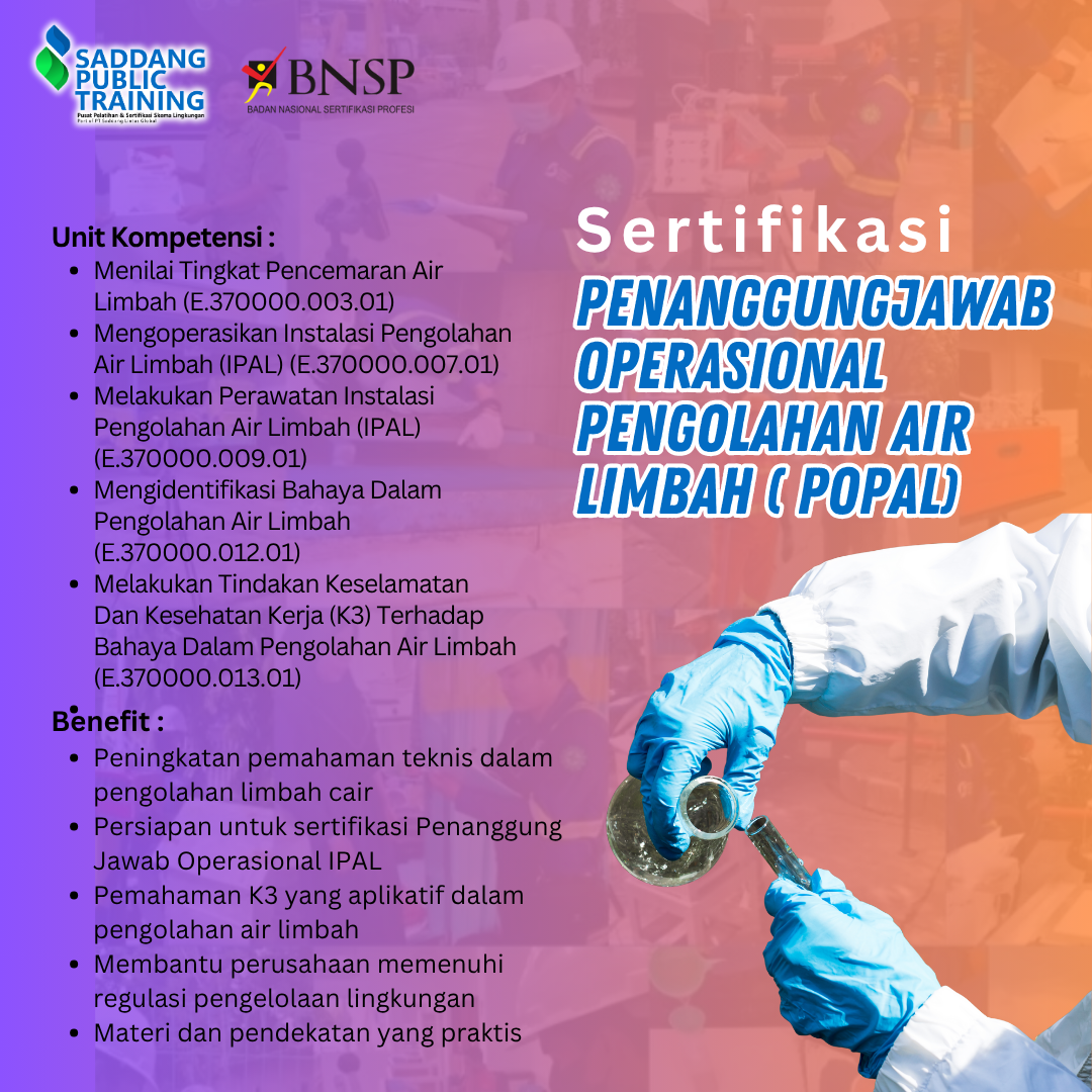 Pelatihan dan Sertifikasi Penanggung Jawab Operasional Pengolahan Air Limbah (POPAL)