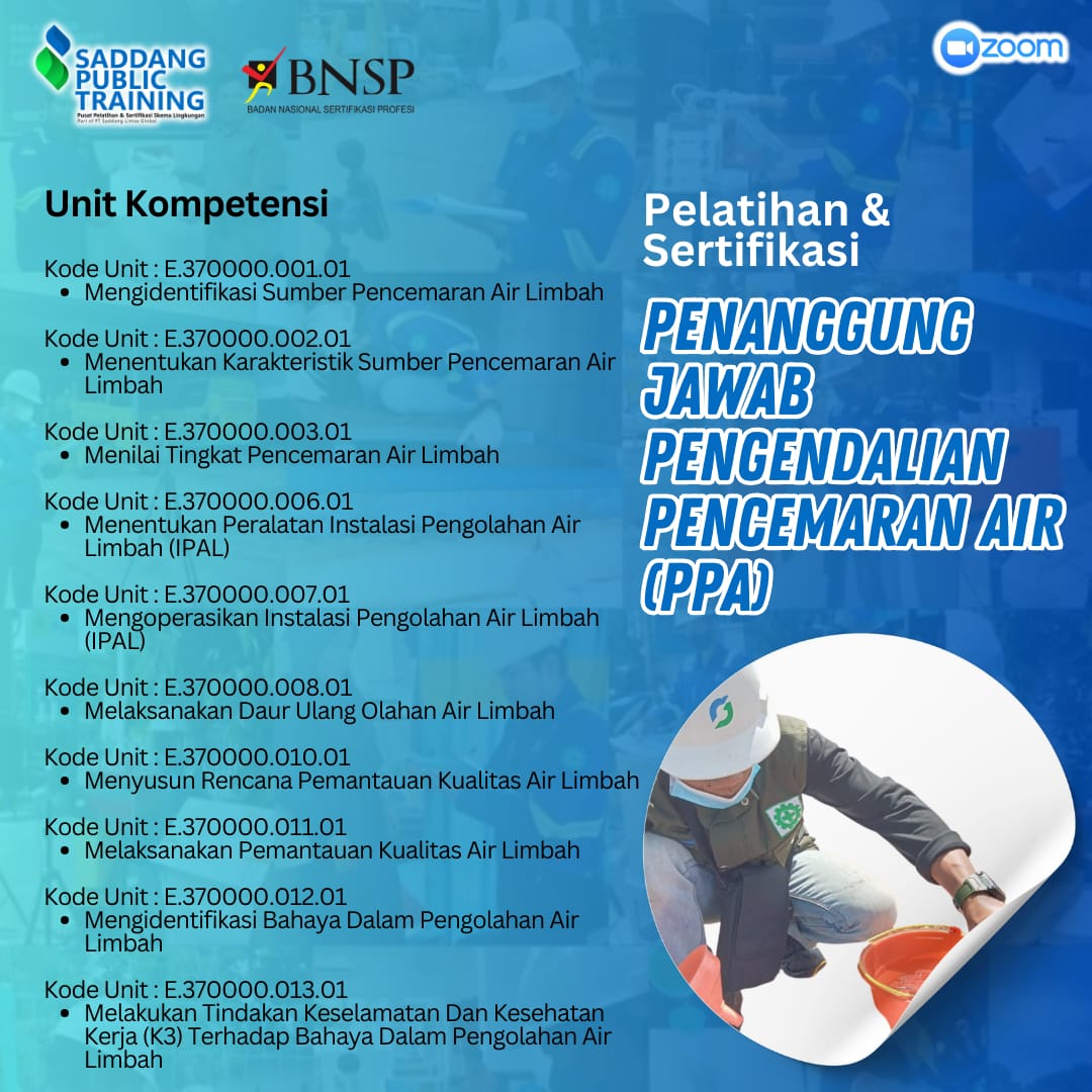 Pelatihan dan Sertifikasi Penanggung Jawab Pengendalian Pencemaran Air (PPA)
