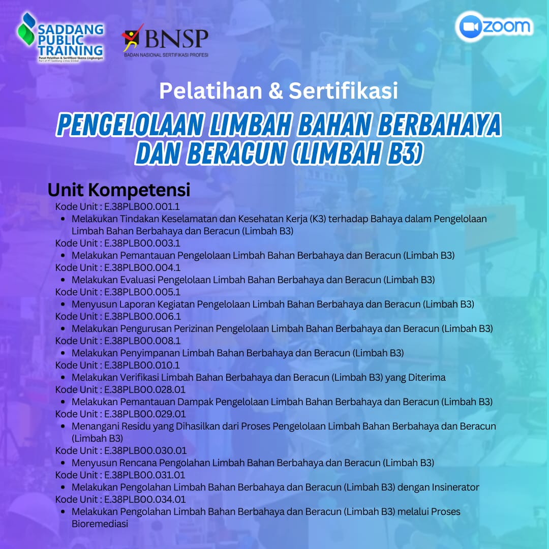 Pelatihan dan Sertifikasi Pengelolaan Limbah Bahan Berbahaya dan Beracun (Limbah B3)