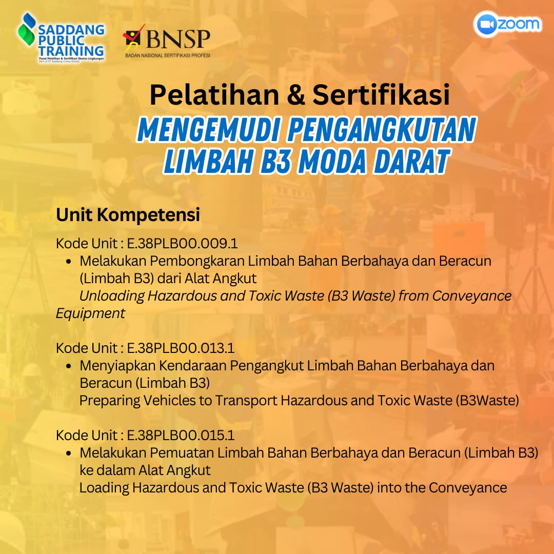Pelatihan dan Sertifikasi Mengemudi Pengangkutan Limbah B3 Moda Darat